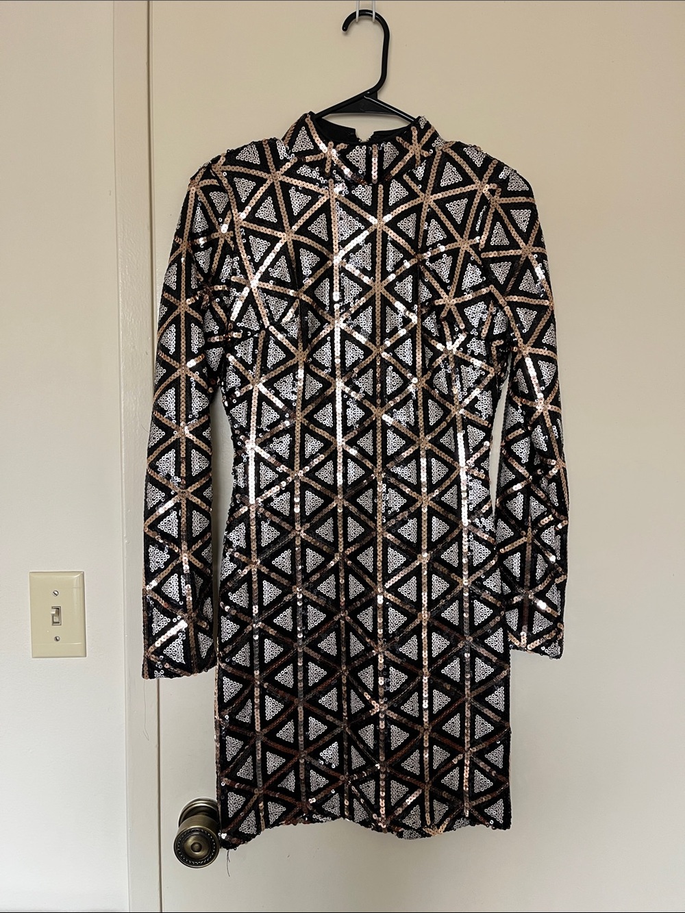 Lulu's Black and Rose Gold Sequin Geometric Dress